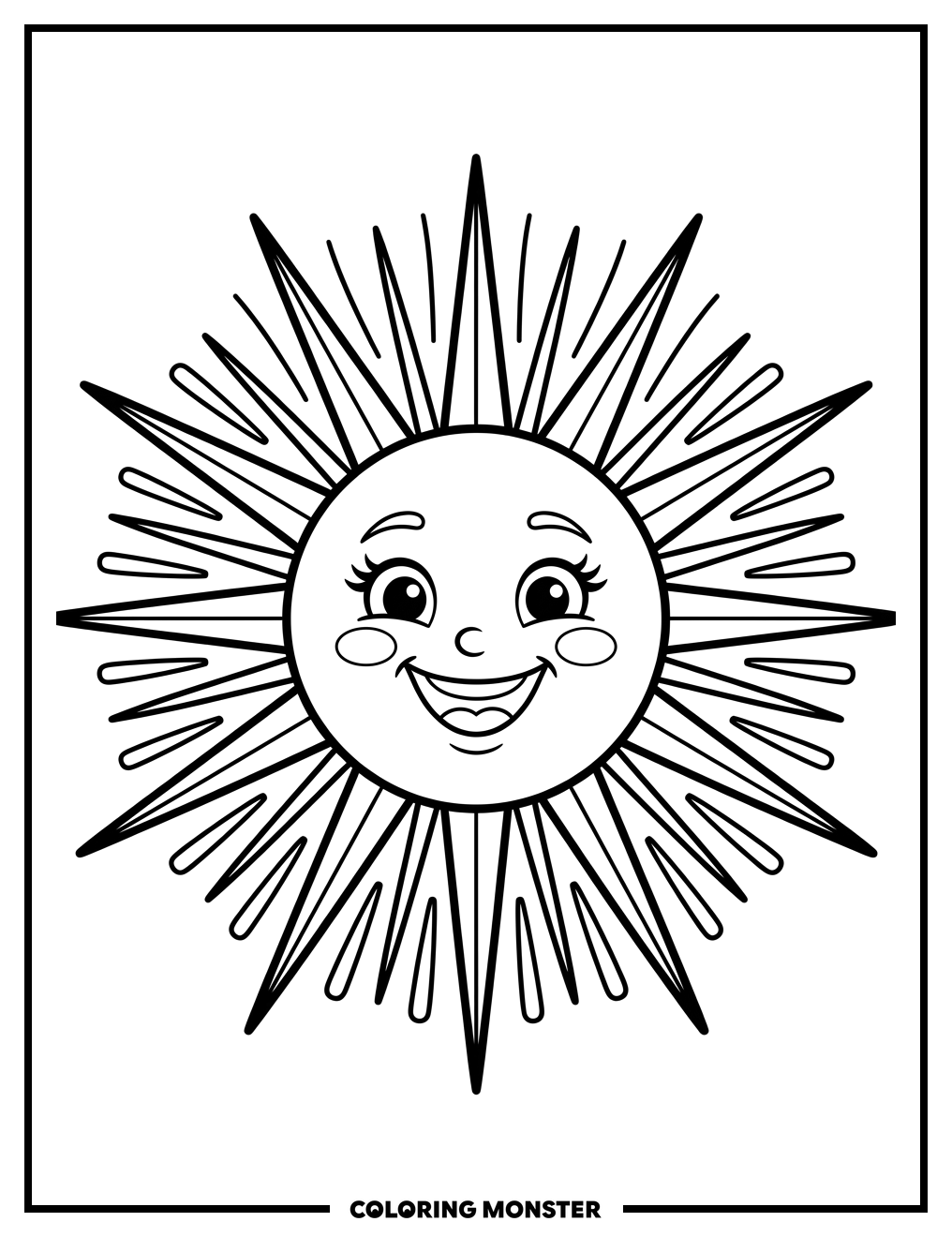 Happy Smiling Sun Coloring Page