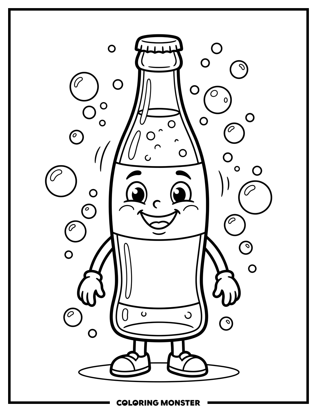 Happy Soda Bottle Coloring Page