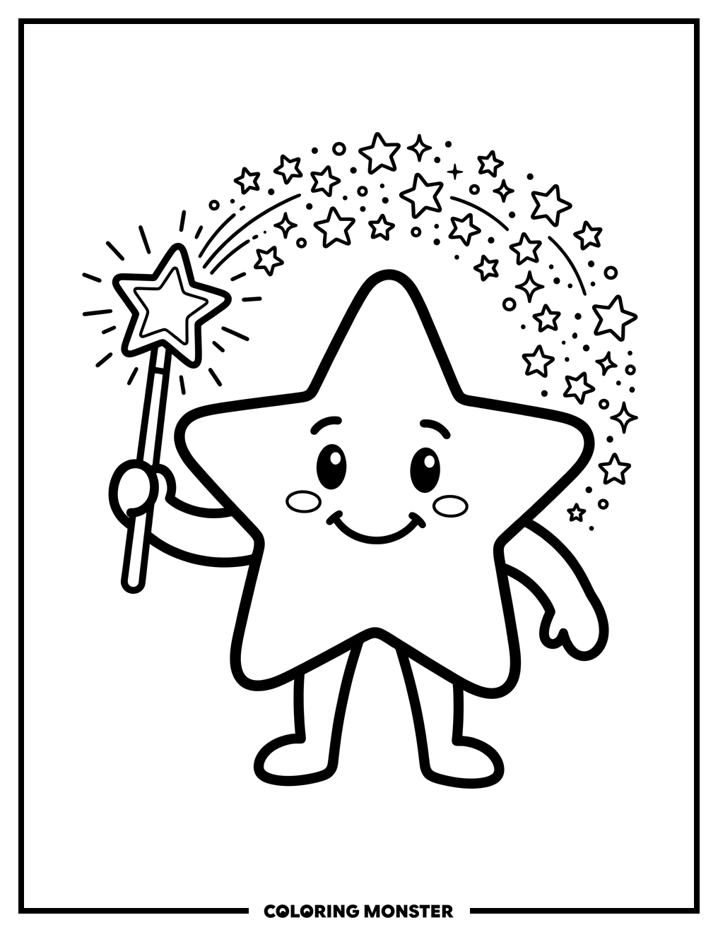 Happy Star With Sparkly Wand Coloring Page