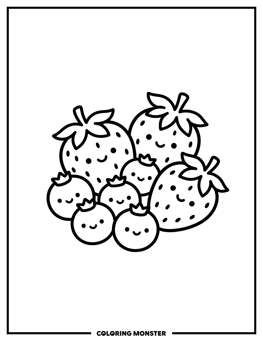 Happy Strawberry and Blueberry Friends Coloring Page