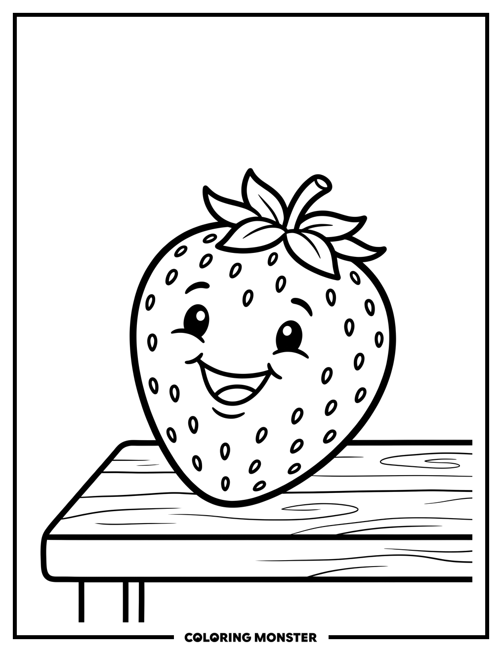 Happy Strawberry Sitting Coloring Page