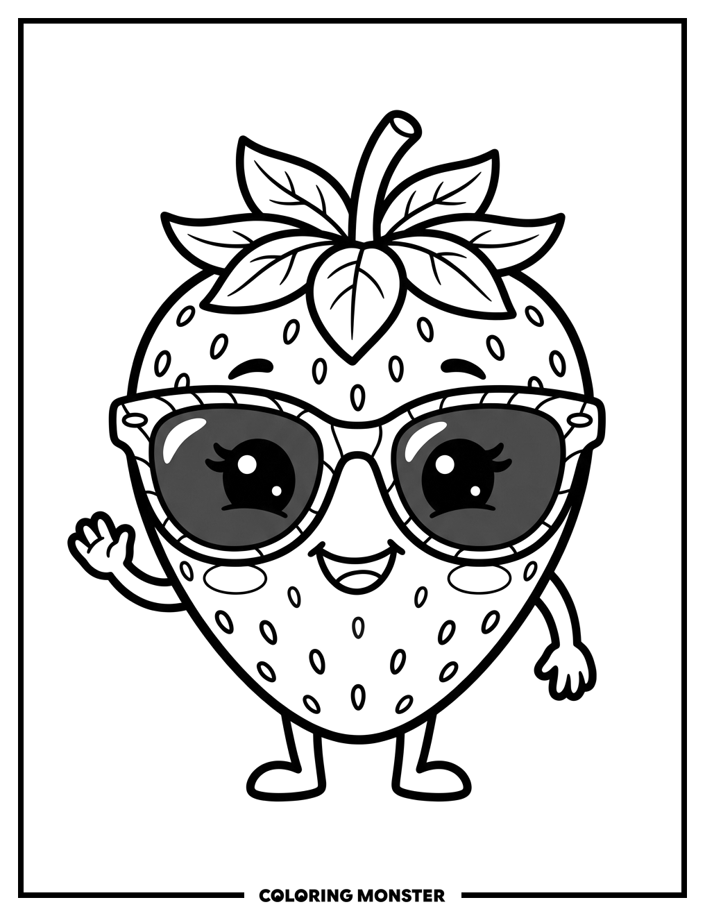 Happy Strawberry with Sunglasses Coloring Page