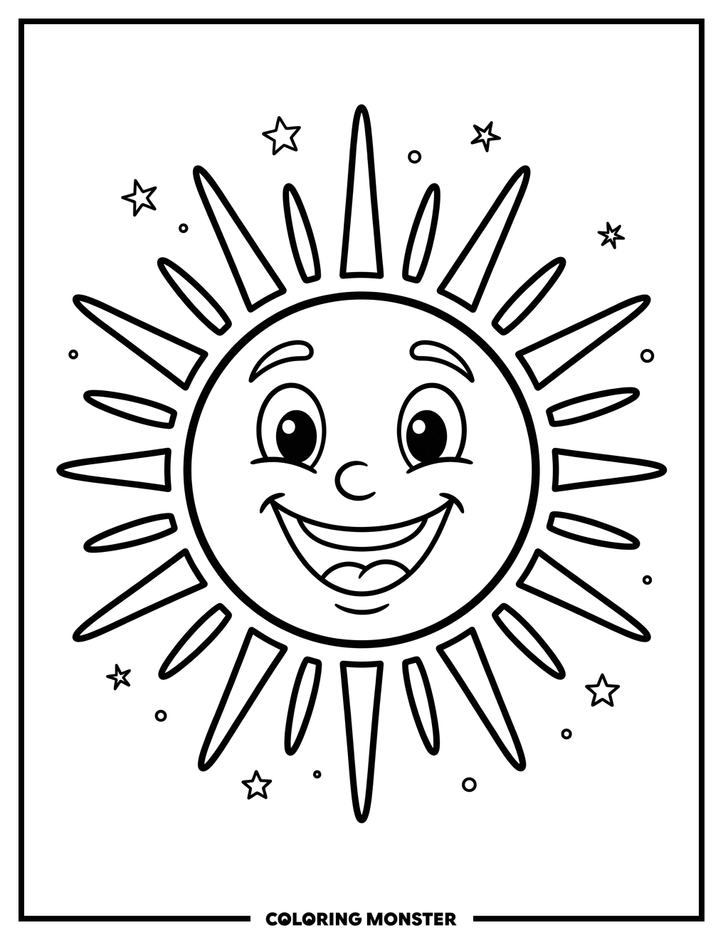 Happy Sun Face with Rays Coloring Page
