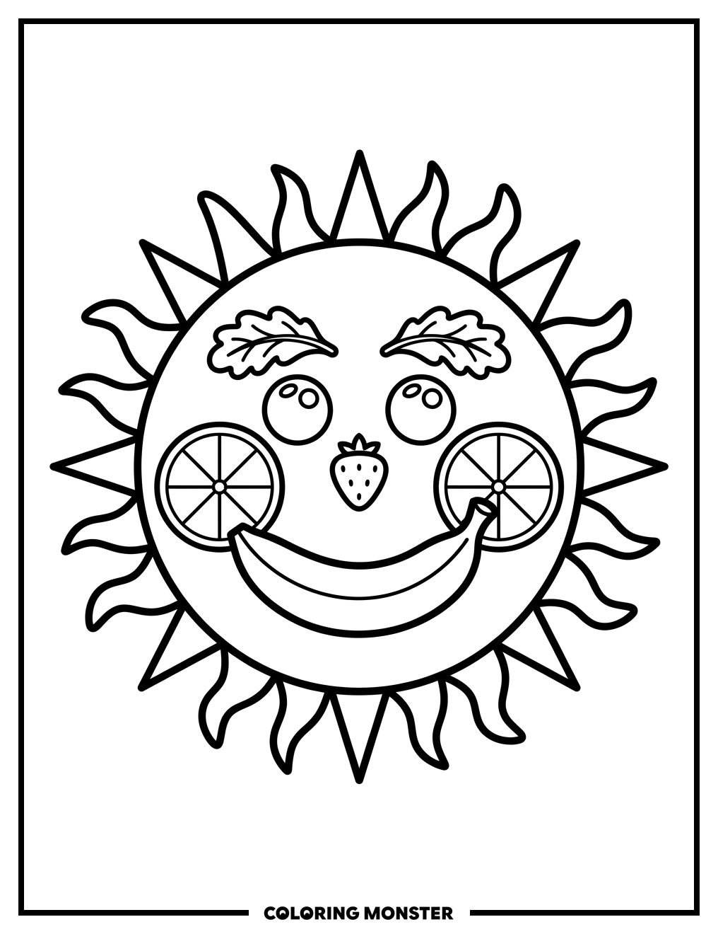 Happy Sun with Fruit Face Coloring Page