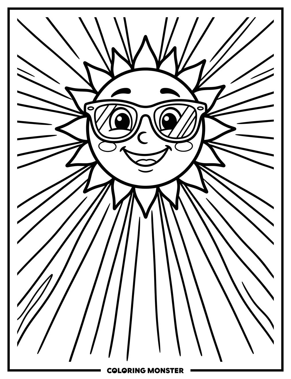 Happy Sun With Sunglasses Coloring Page