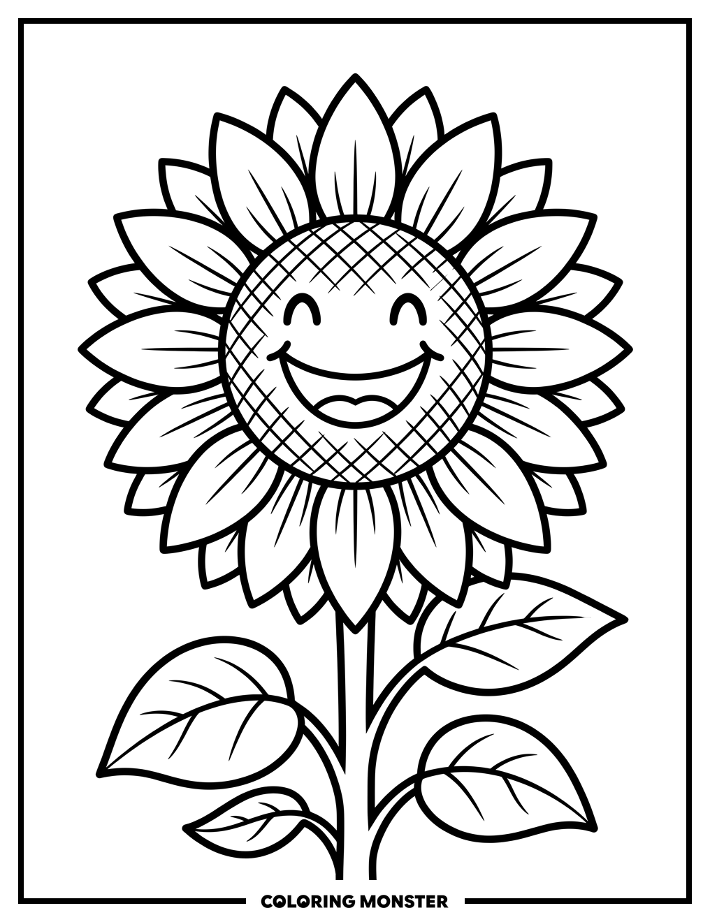 Happy Sunflower With Big Grin Coloring Page