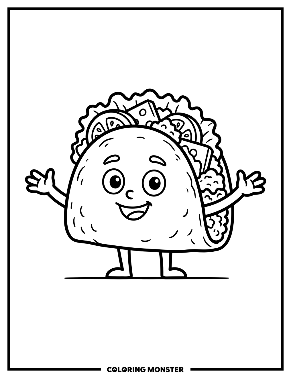 Happy Taco Character Coloring Page