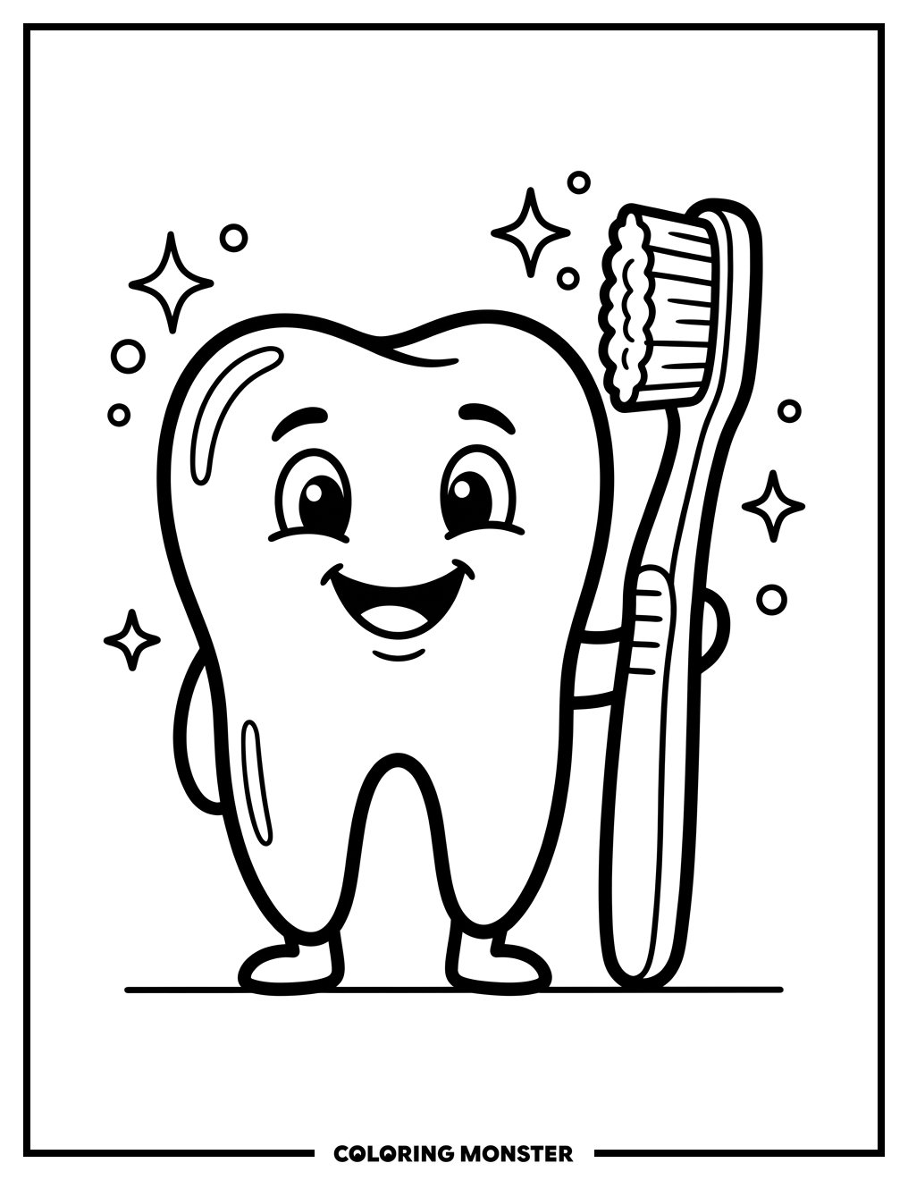 Happy Tooth and Toothbrush Coloring Page