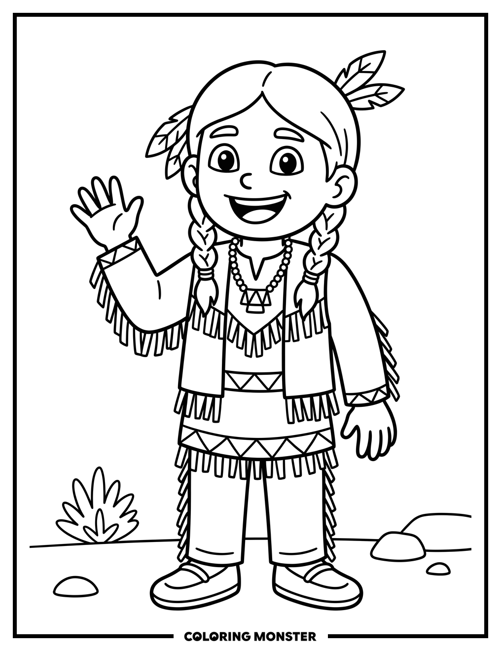 Happy Ute Person Waving Coloring Page