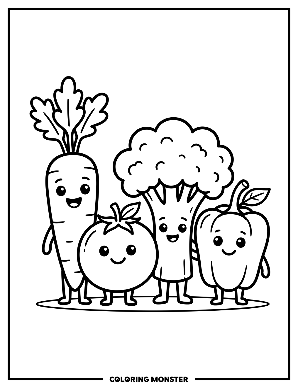 Happy Vegetable Friends Coloring Page