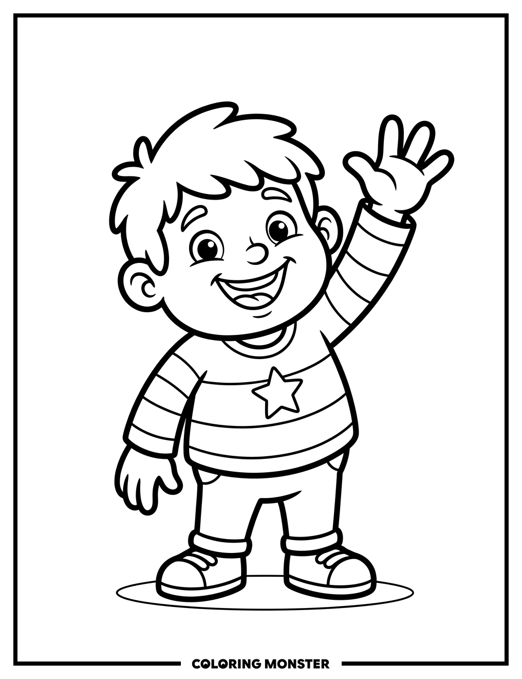 Happy Waving Character Coloring Page