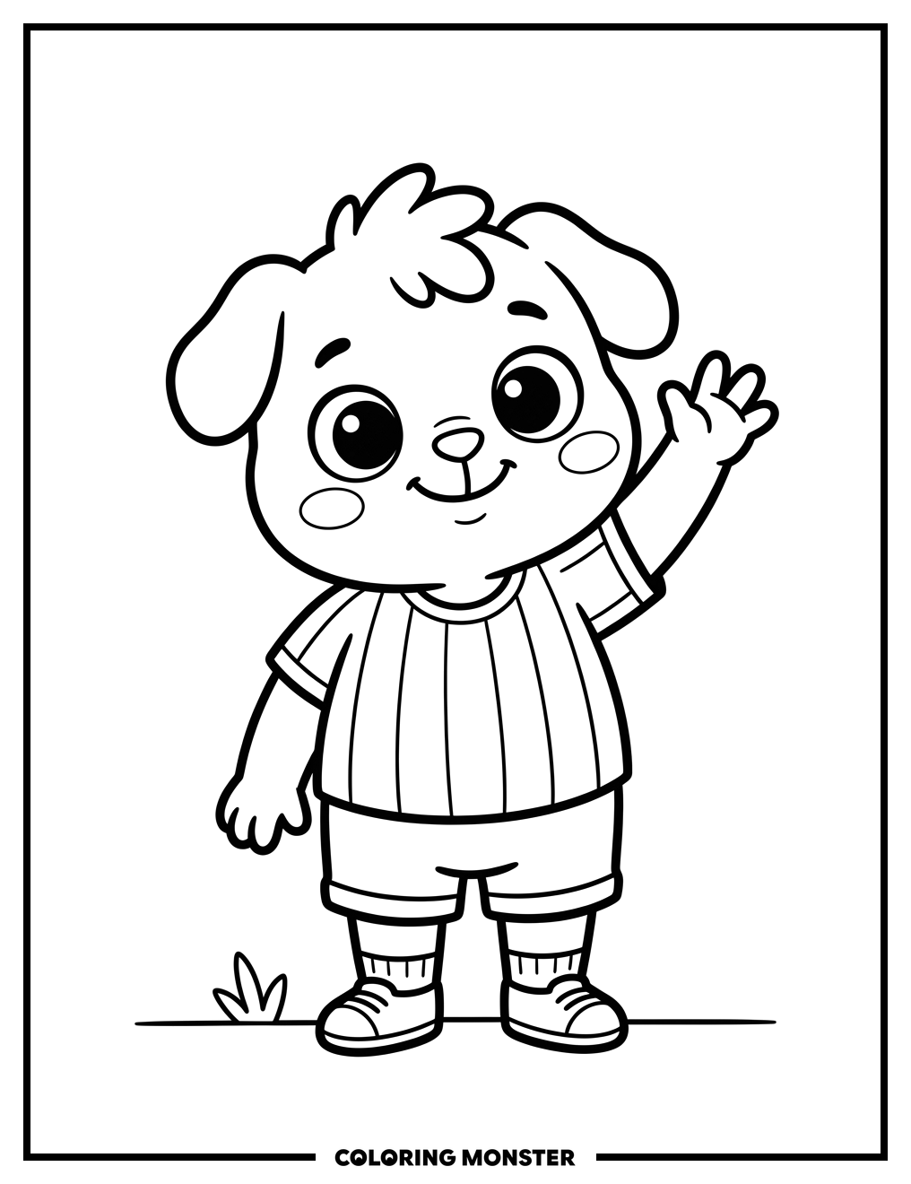 Happy Waving Character Coloring Page