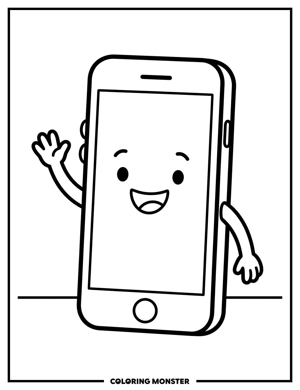 Happy Waving Smartphone Coloring Page