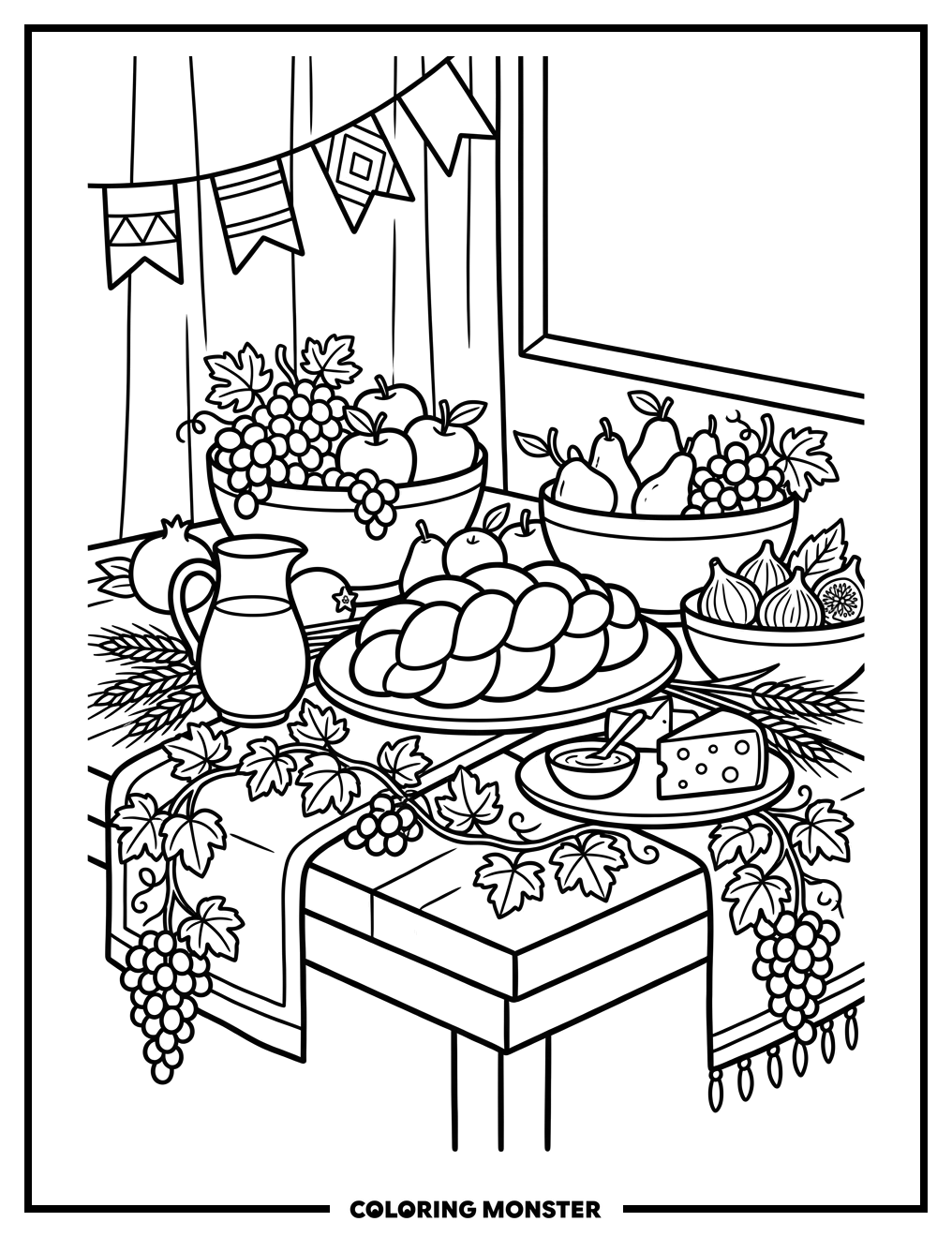 Harvest Celebration Table Coloring Page