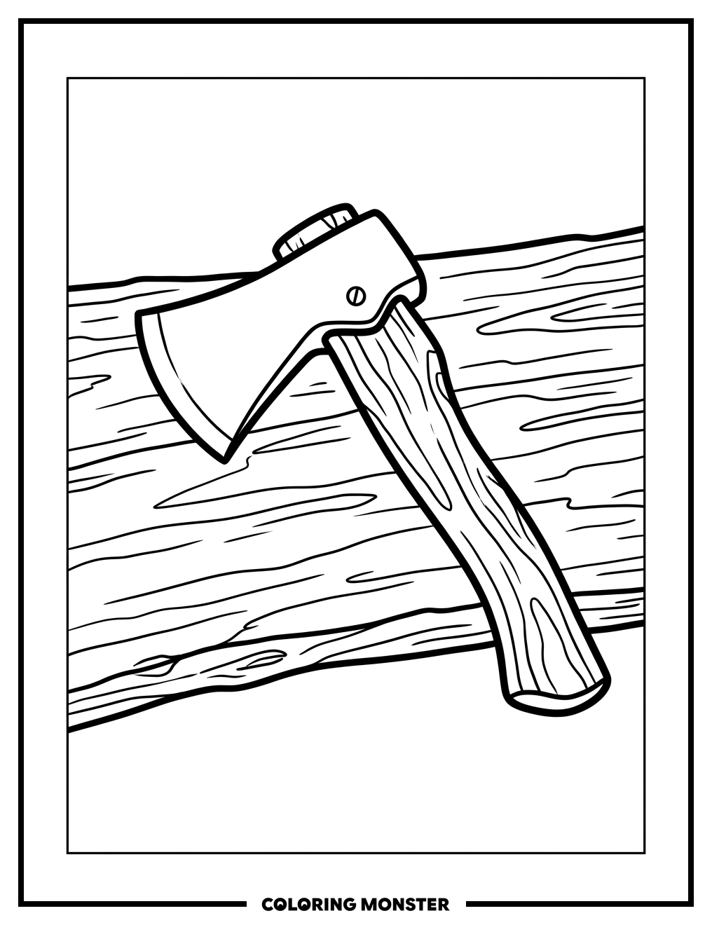 Hatchet On Wood Coloring Page
