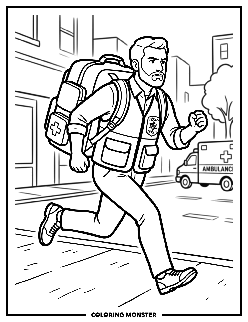 Hatzalah Volunteer Rushing to Emergency Coloring Page