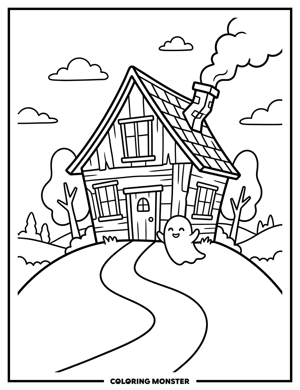 Haunted House on a Hill Coloring Page