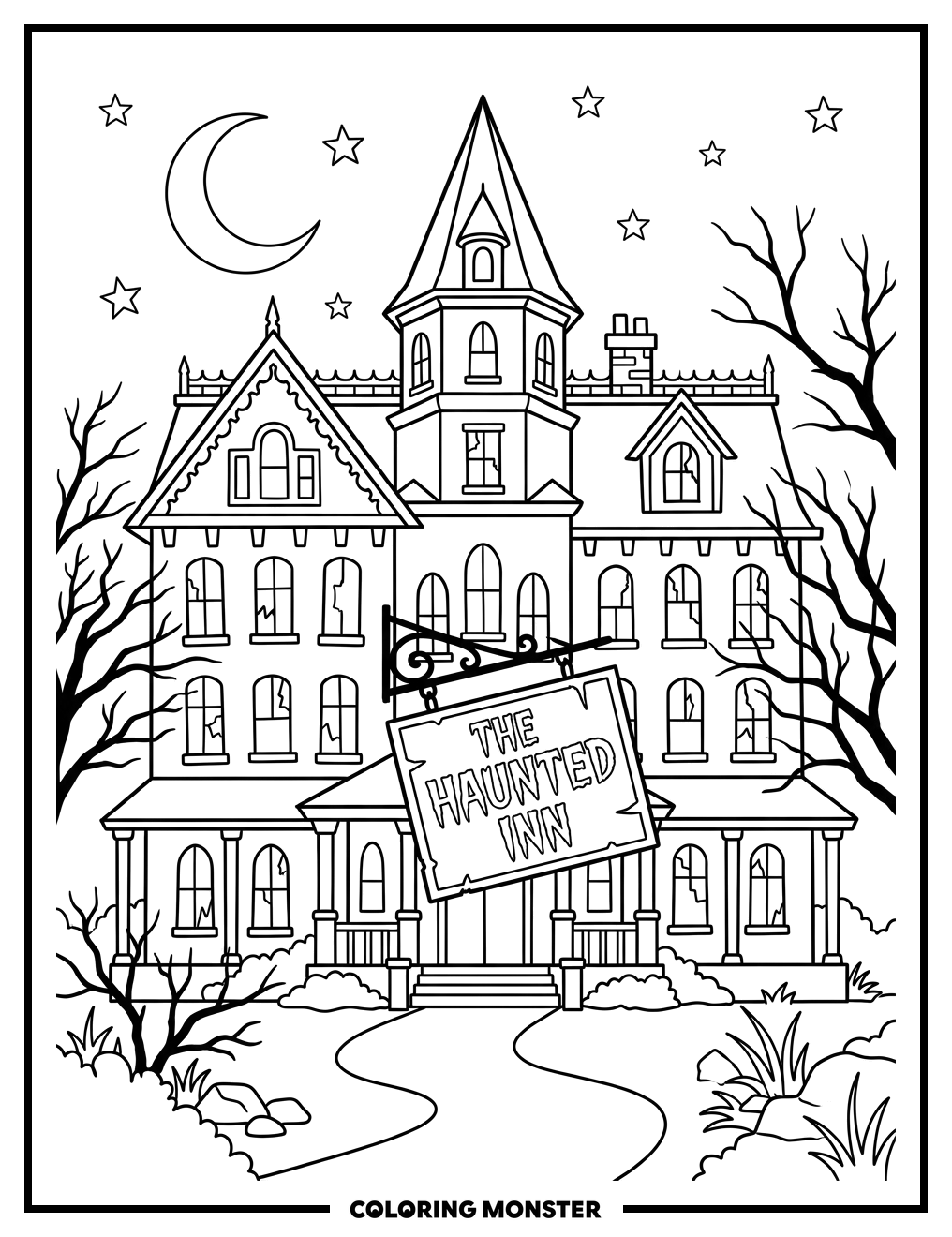 Haunted Victorian Hotel Coloring Page