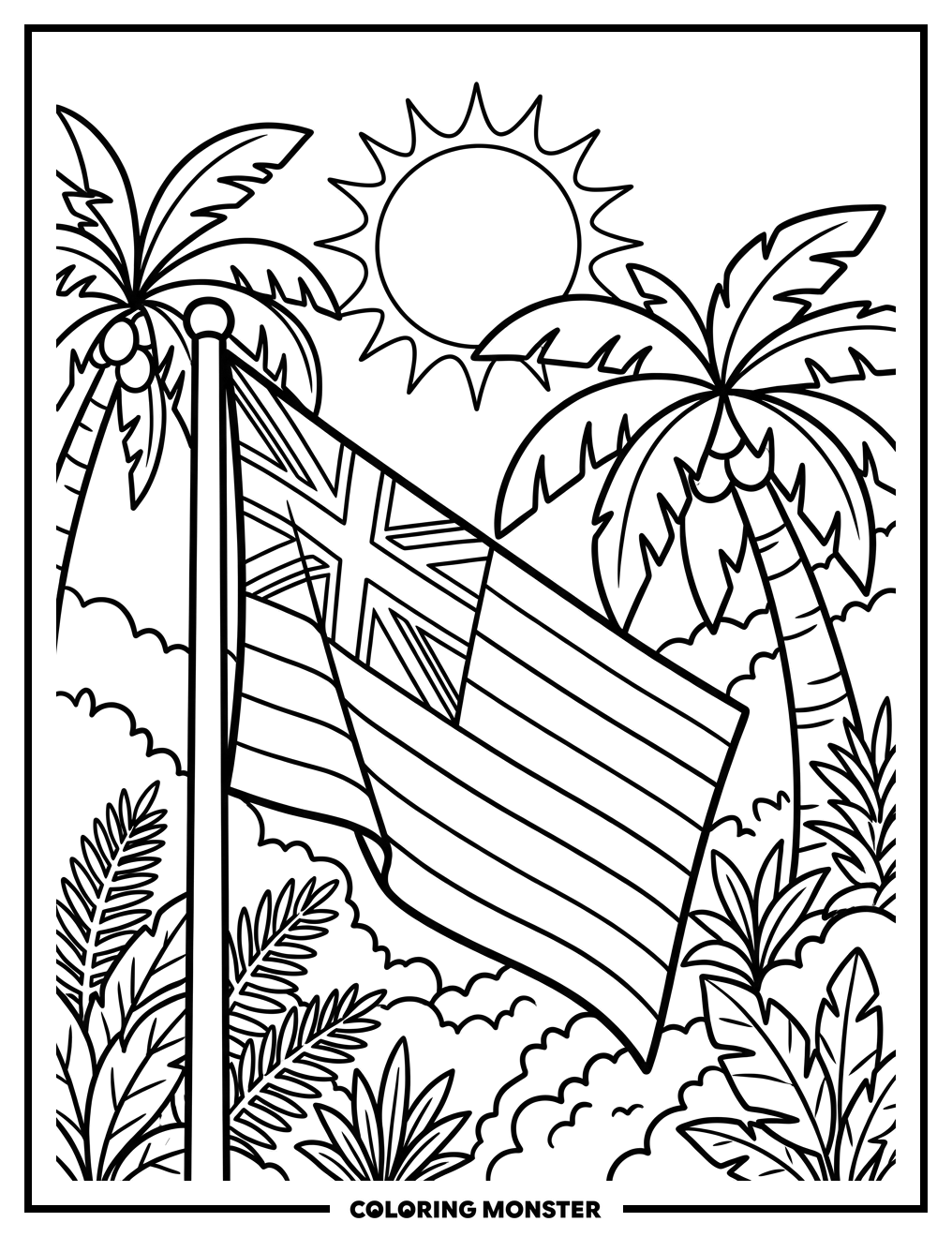 Hawaii Flag With Palm Trees Coloring Page