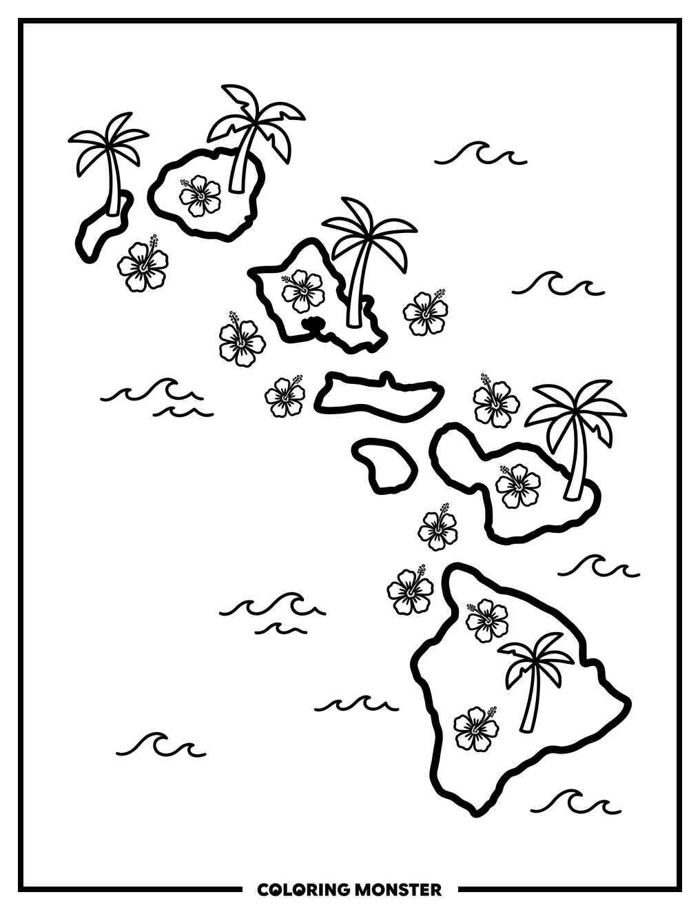 Hawaii Islands Map Coloring Page