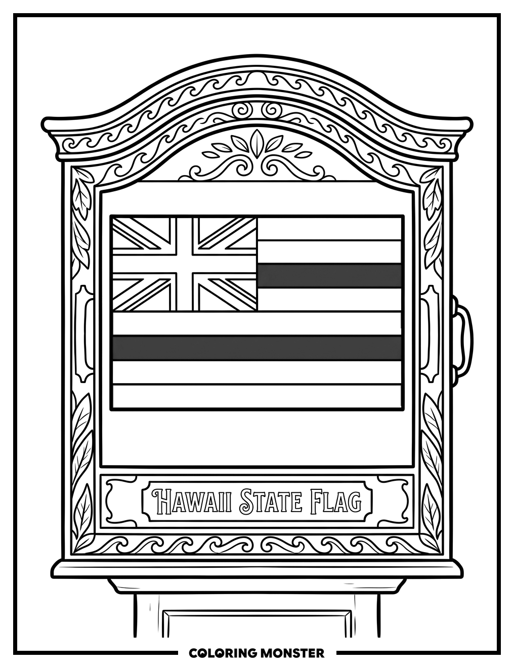 Hawaii State Flag Display Coloring Page