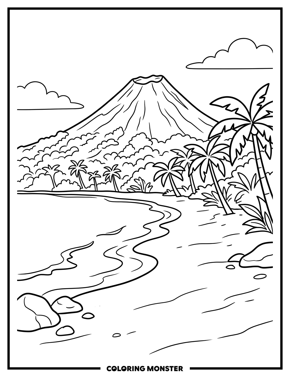 Hawaiian Beach Scene Coloring Page