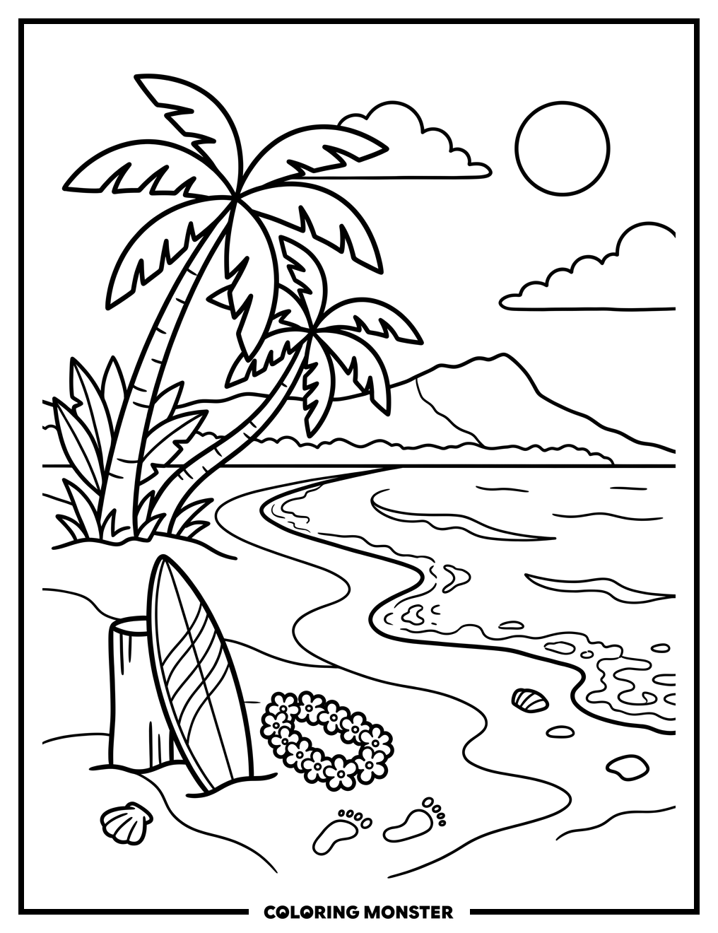 Hawaiian Beach Scene Coloring Page