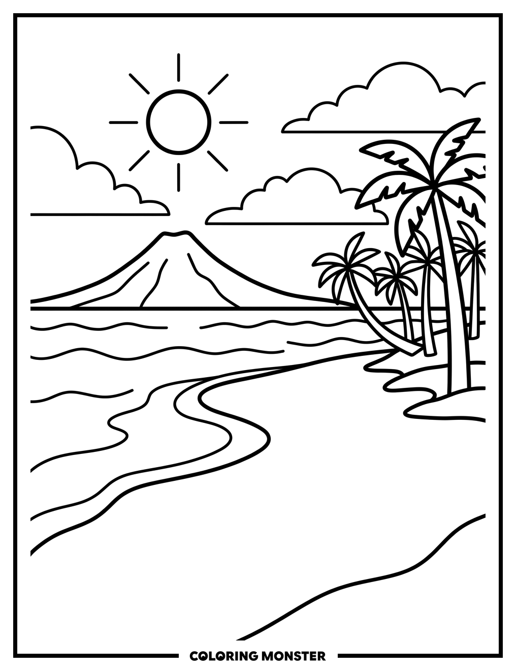 Hawaiian Beach Scene Coloring Page