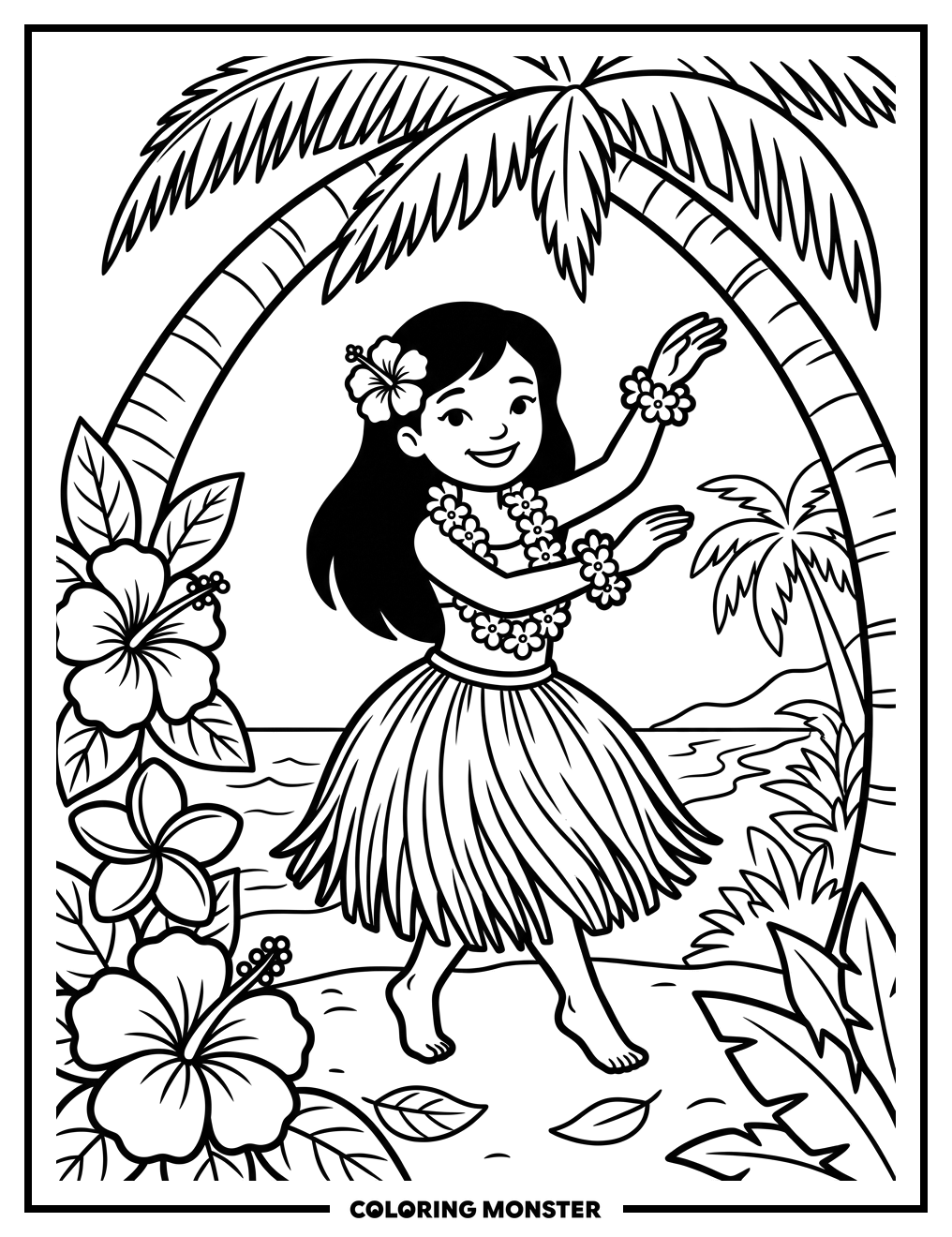 Hawaiian Dancer with Lei Coloring Page
