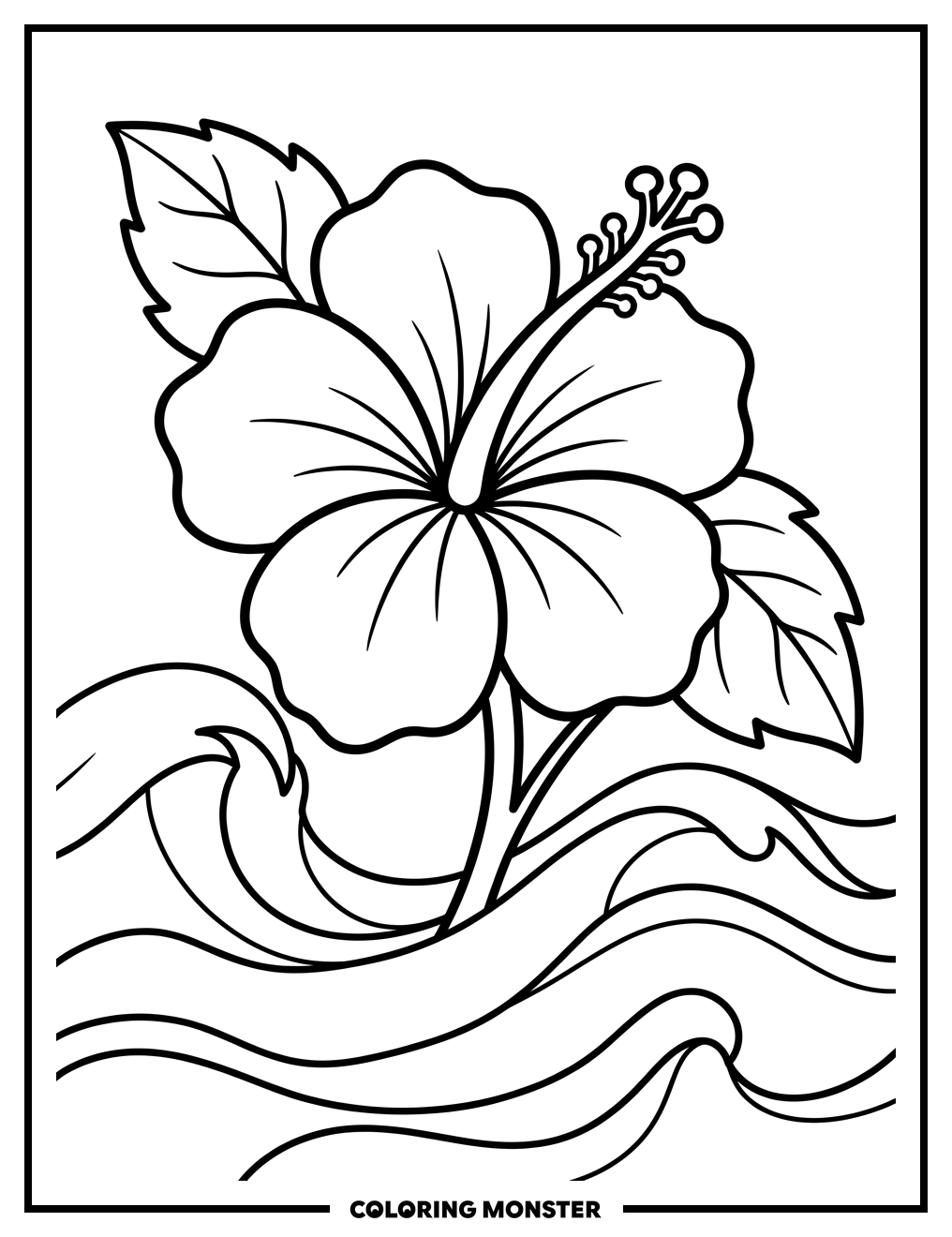 Hawaiian Hibiscus Flower by the Sea Coloring Page