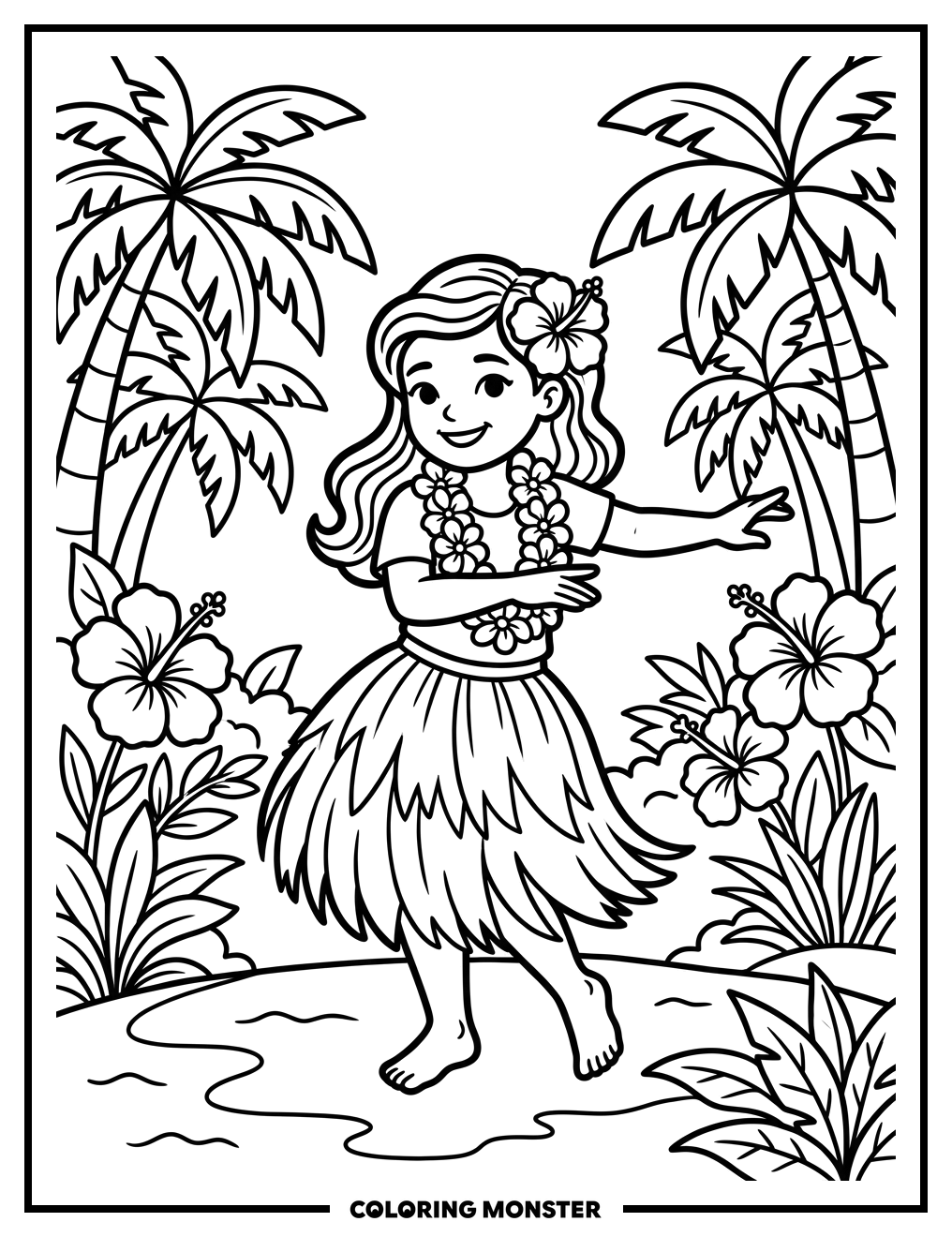 Hawaiian Hula Dancer Coloring Page