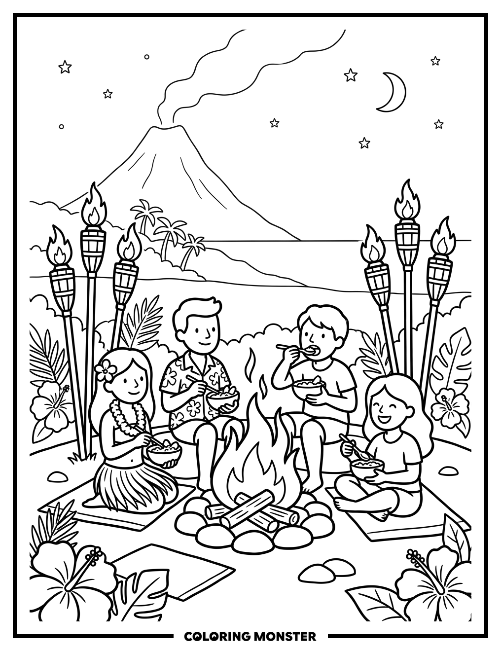 Hawaiian Luau Celebration Coloring Page