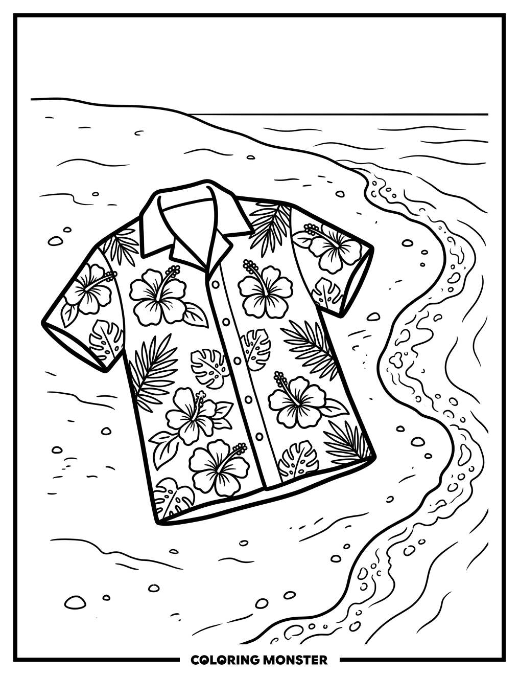 Hawaiian Shirt on Beach Coloring Page