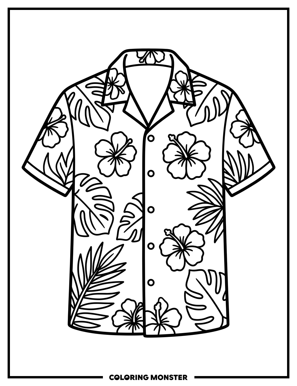 Hawaiian Shirt With Tropical Flowers Coloring Page