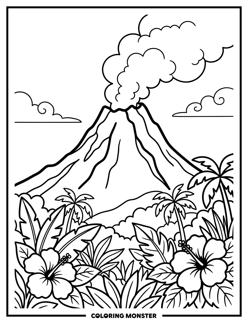 Hawaiian Volcano Eruption Coloring Page