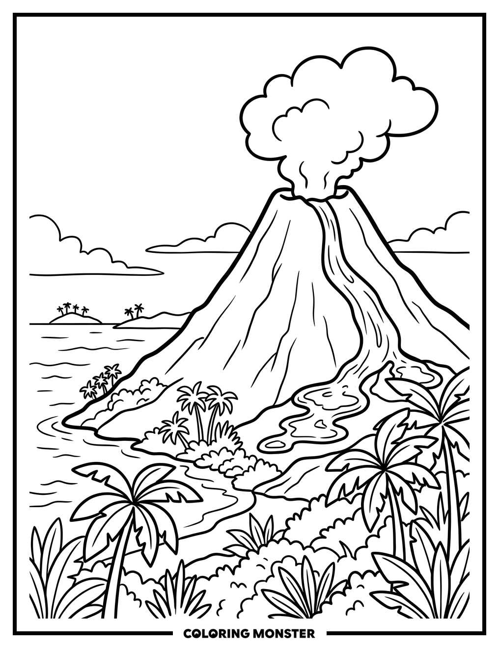 Hawaiian Volcano Eruption Coloring Page