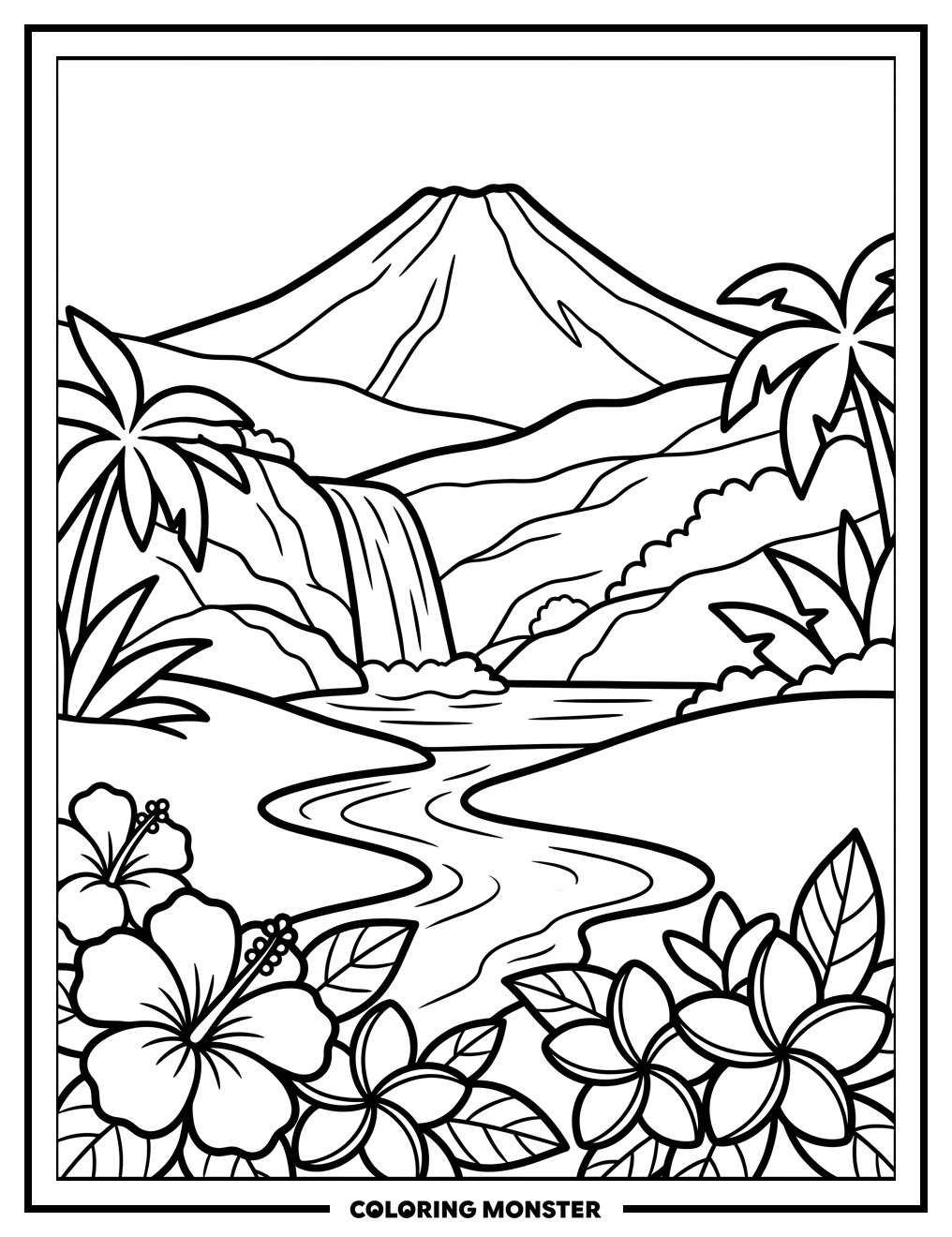 Hawaiian Volcano Vista Coloring Page