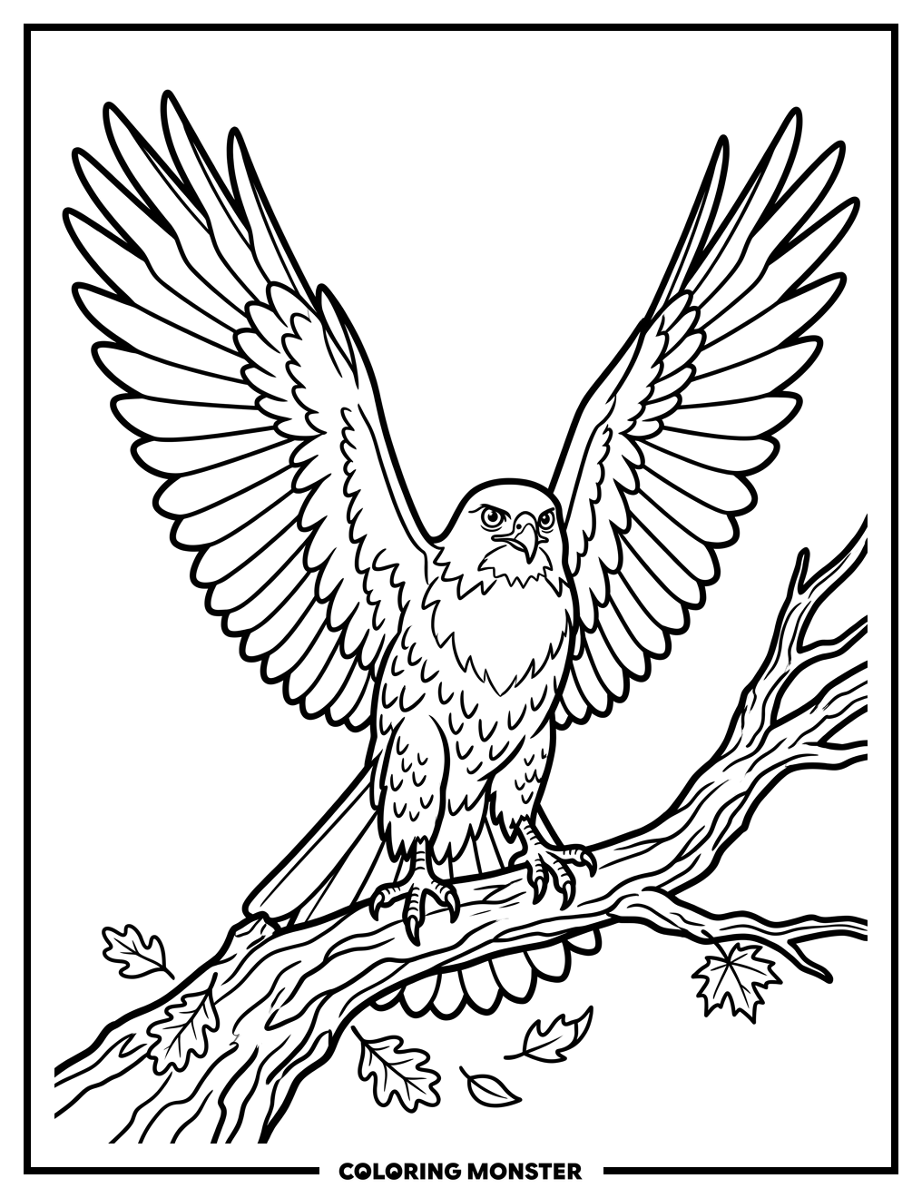Hawk Perched on a Branch Coloring Page