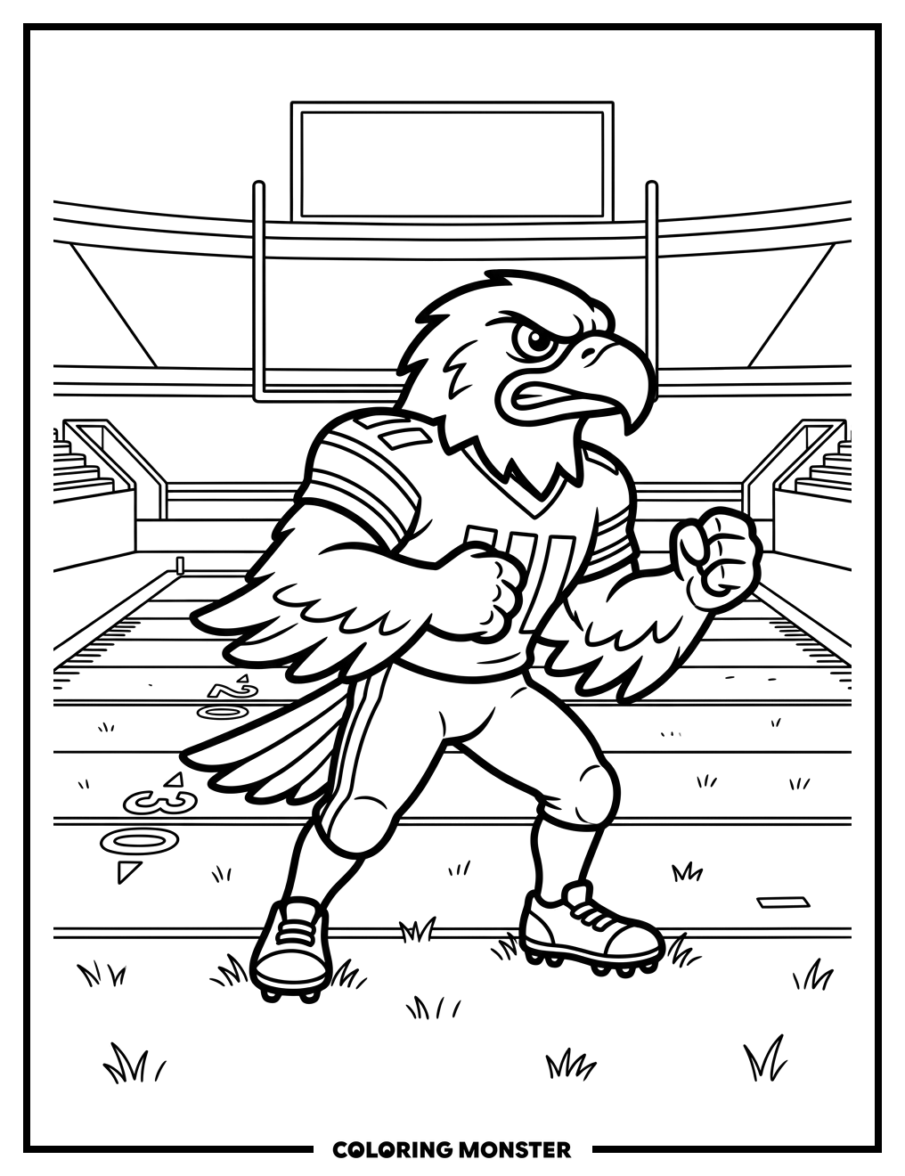 Hawkeyes Mascot on Football Field Coloring Page
