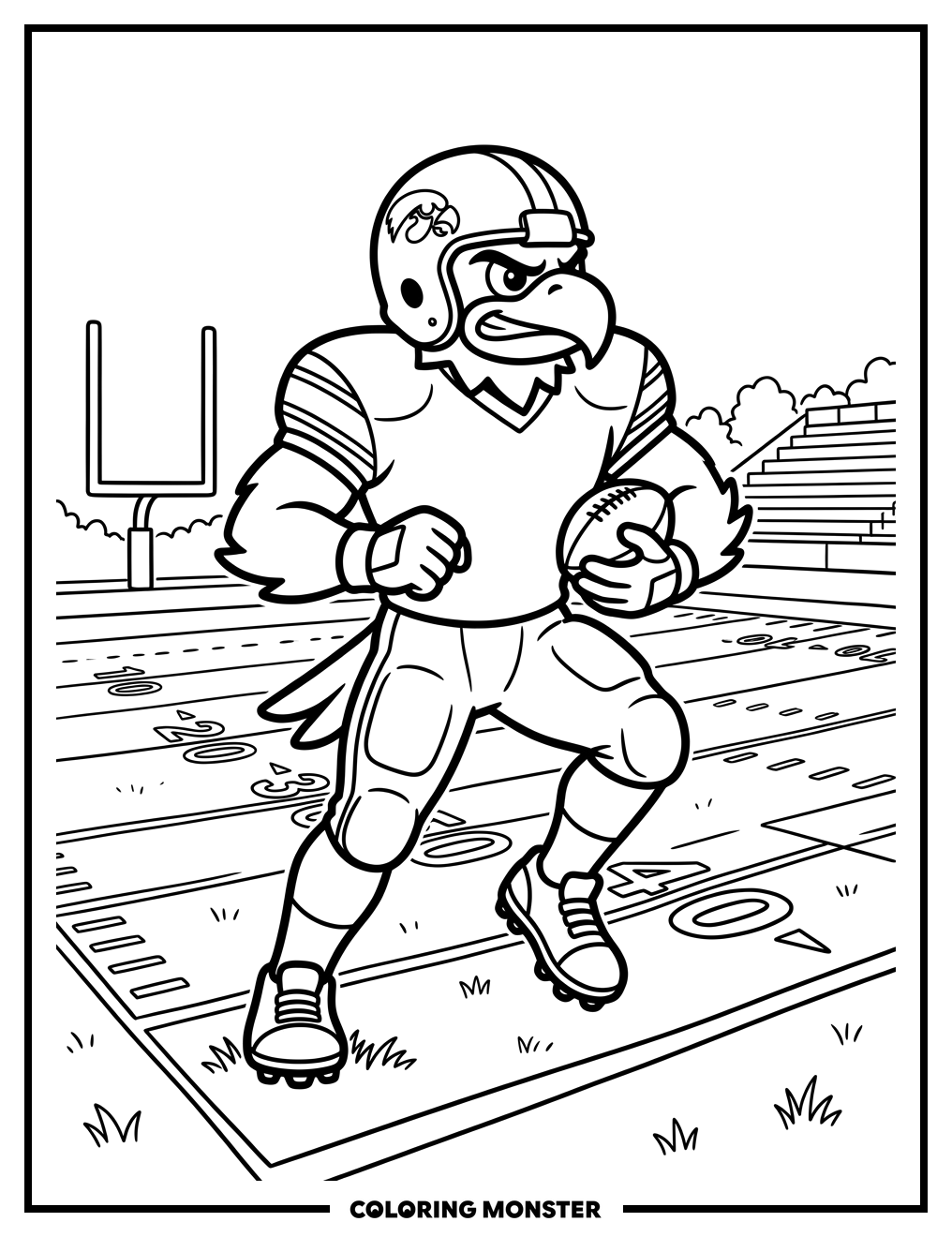Hawkeyes Mascot on Football Field Coloring Page