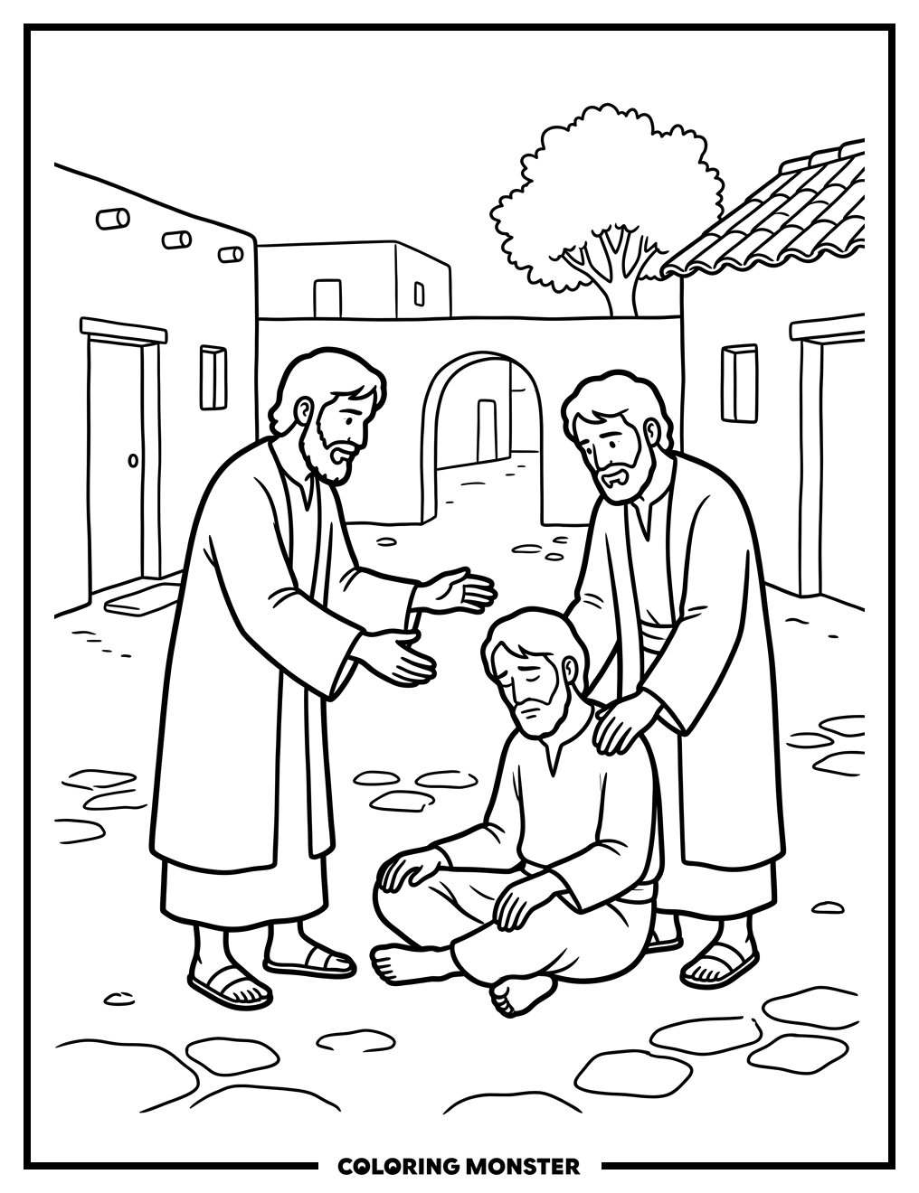 Healing Courtyard Scene Coloring Page