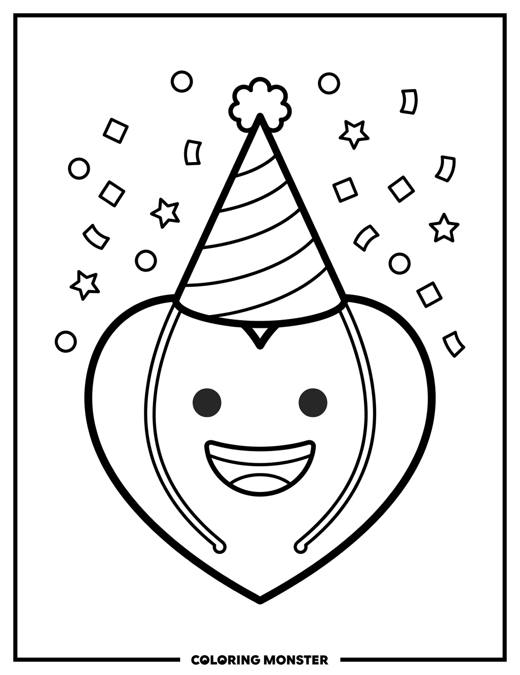 Heart Emoji Wearing Party Hat Coloring Page