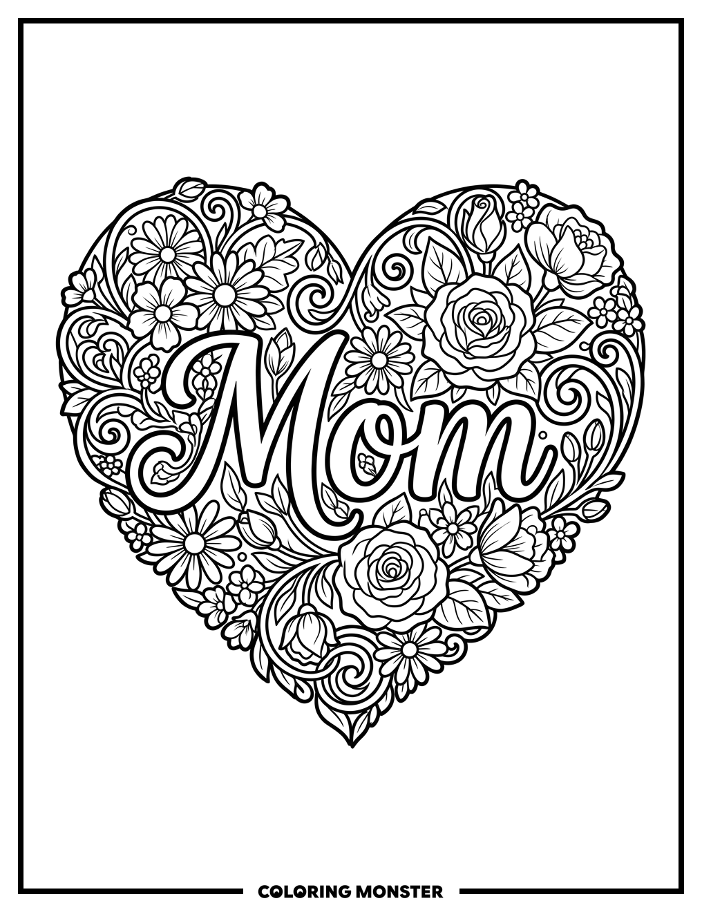 Heart Full of Flowers for Mom Coloring Page