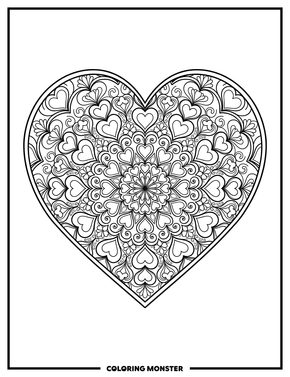 Heart Mandala Pattern Coloring Page