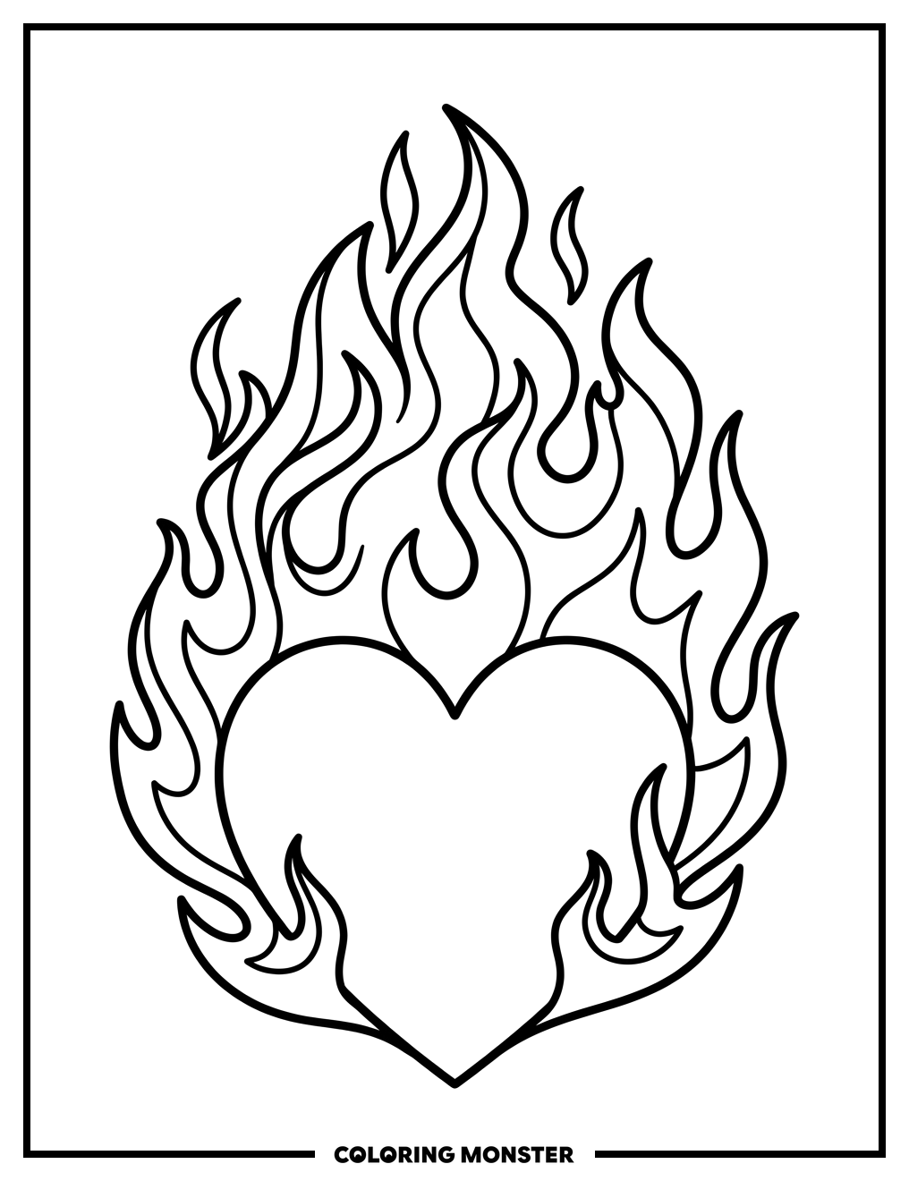 Heart On Fire Coloring Page