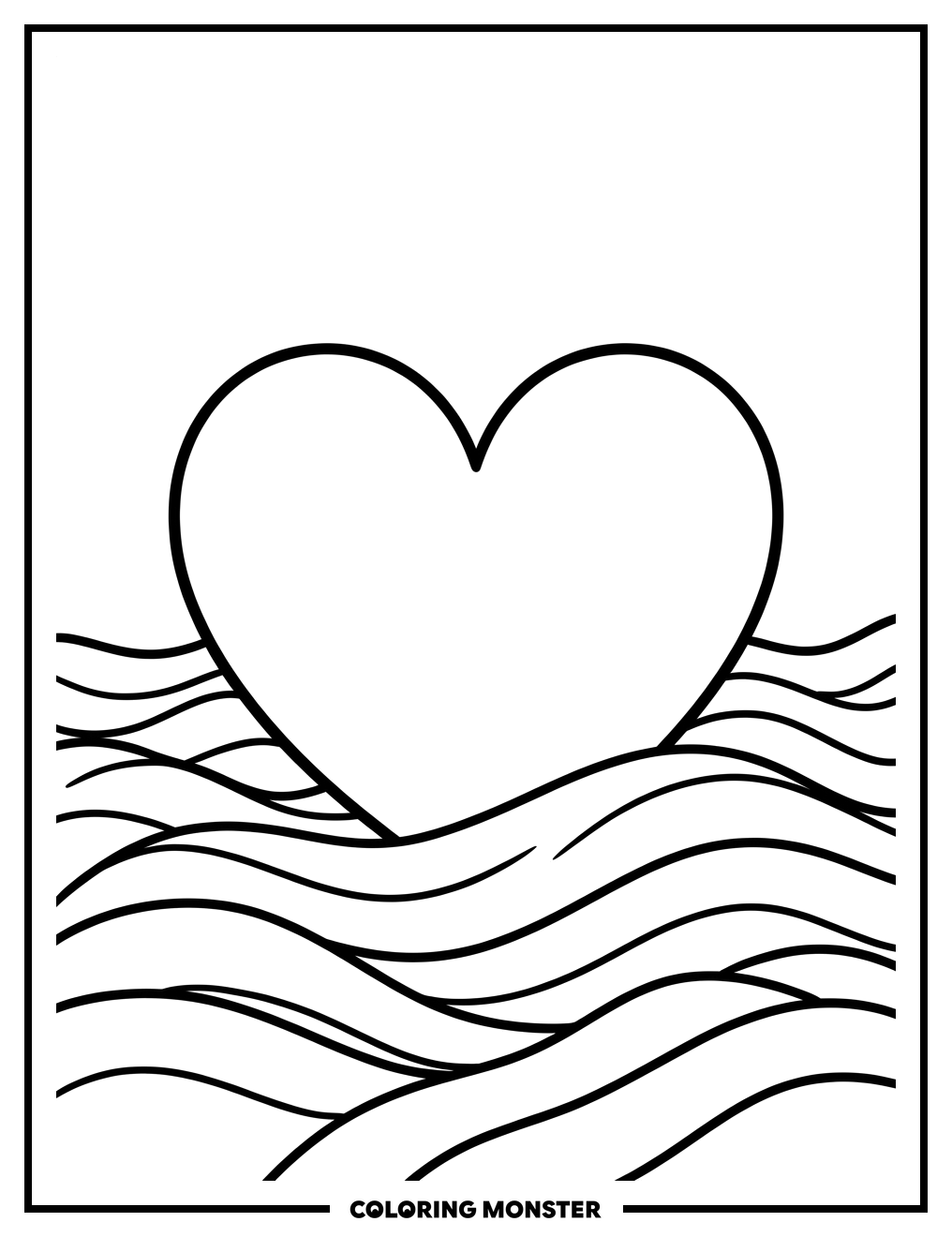 Heart on Gentle Waves Coloring Page