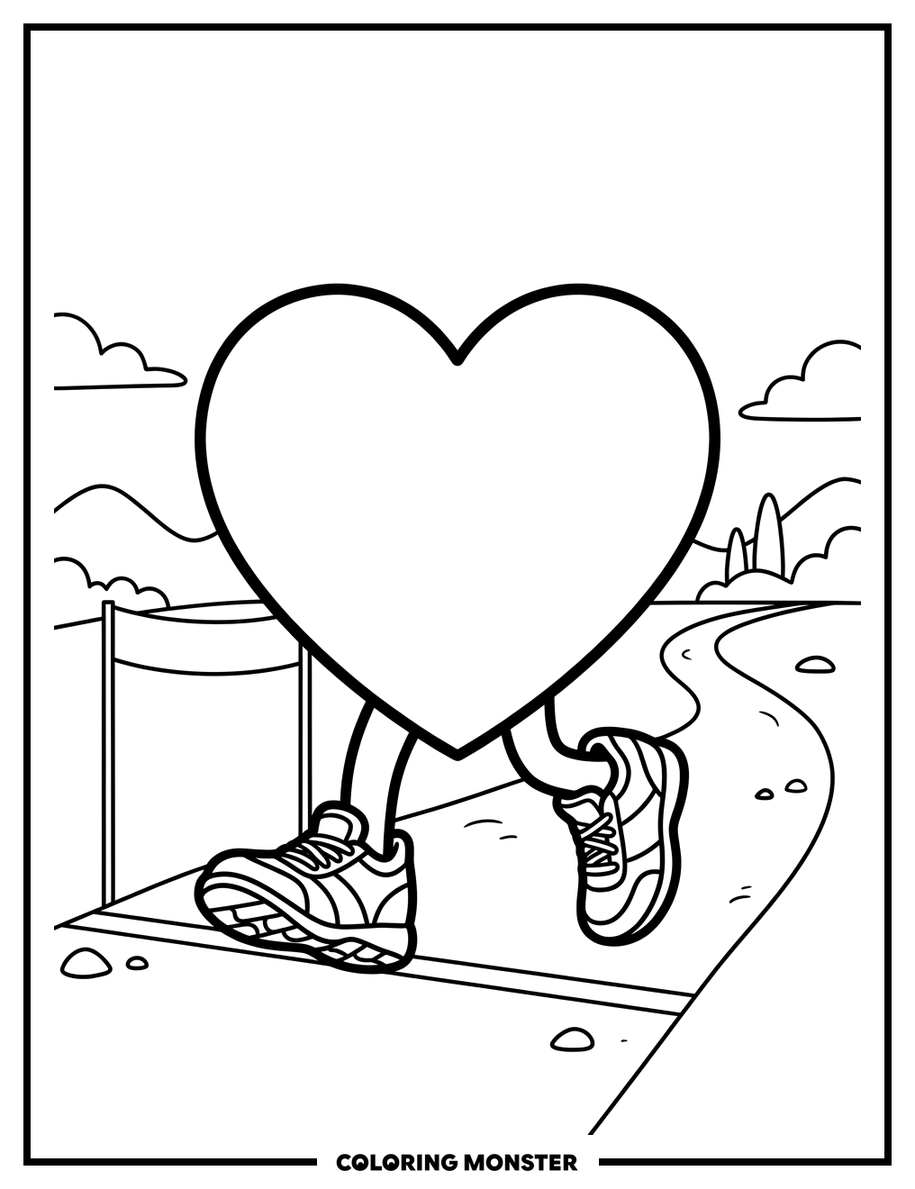 Heart on the Run Coloring Page