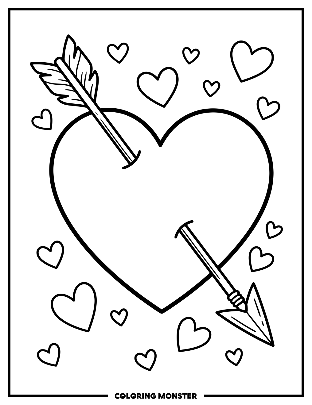Heart Pierced by Cupid's Arrow Coloring Page