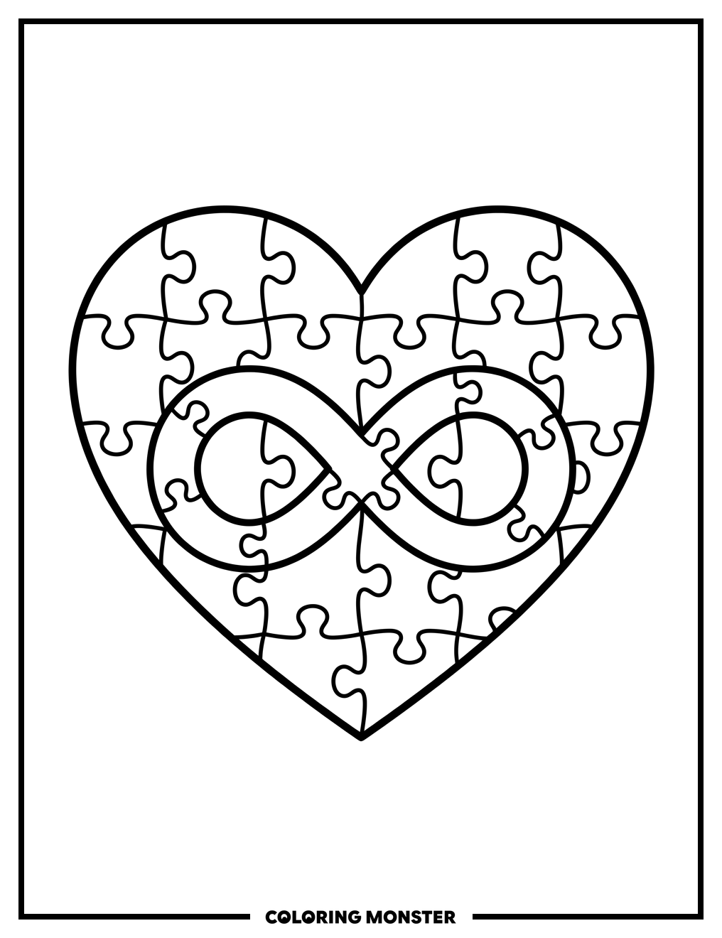 Heart Puzzle Infinity Symbol Coloring Page
