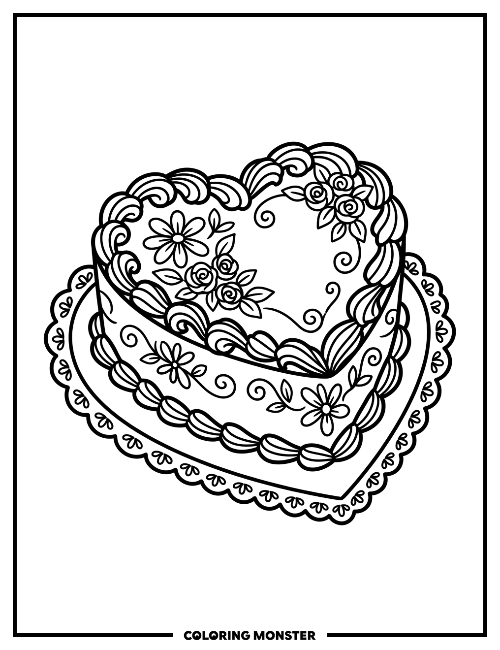 Heart-Shaped Cake Coloring Page